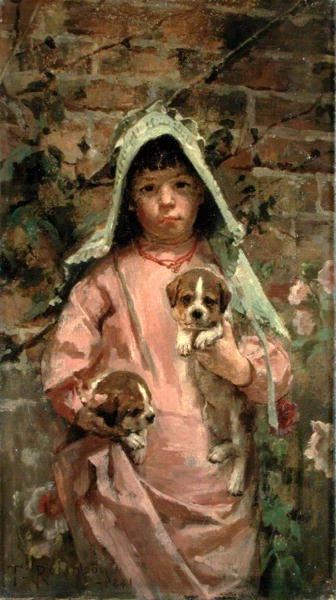 Ragazza con cuccioli